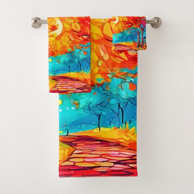 Vibrant Forest Path to the Moon Bath Towel Set (Insitu)