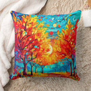 Vibrant Forest Path to the Moon Cushion