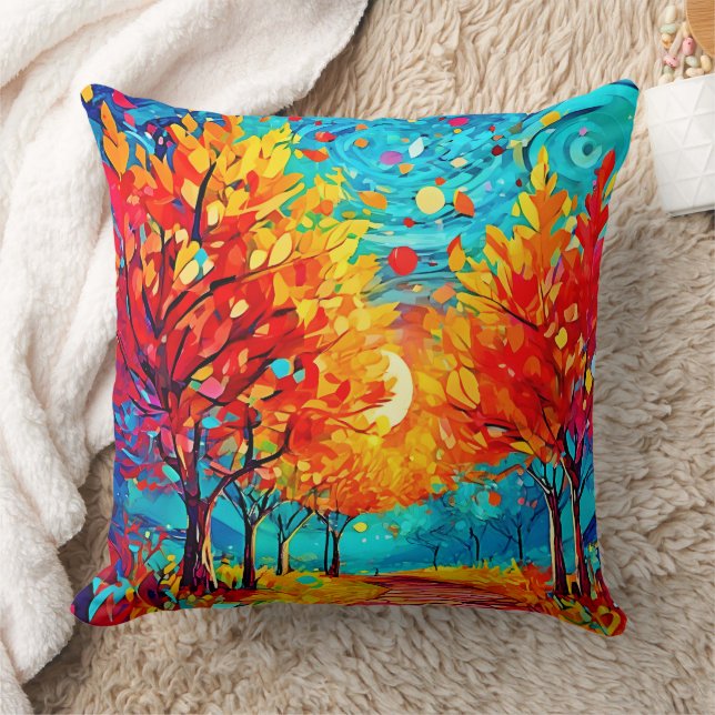 Vibrant Forest Path to the Moon Cushion (Blanket)