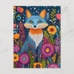 Vibrant Fox Dot Art Amidst Lush Flora Holiday Postcard