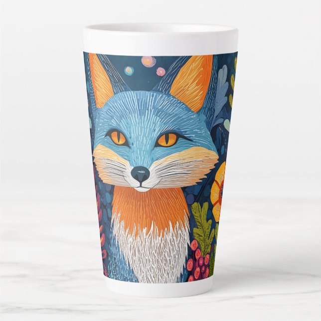 Vibrant Fox Dot Art Amidst Lush Flora Latte Mug (Front)