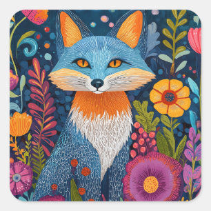 Vibrant Fox Dot Art Amidst Lush Flora Square Sticker