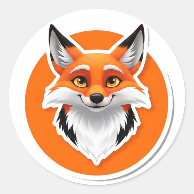 Vibrant Fox Head Classic Round Sticker (Front)