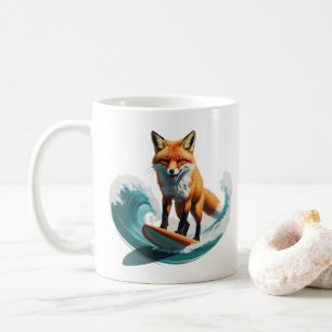 Vibrant Fox Surfing Art   Detailed Conceptual  Coffee Mug