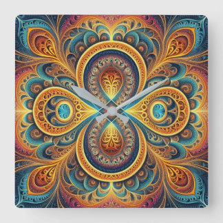 Vibrant Fractal Art Square Wall Clock