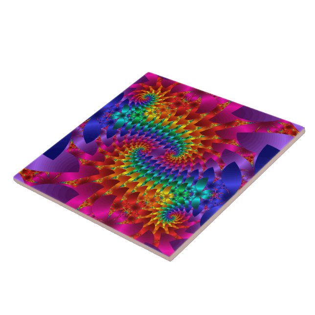 Vibrant Fractal Dragons Tile (Side)