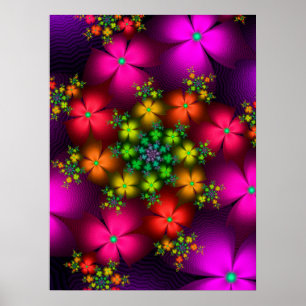 Vibrant Fractal Flowers Poster