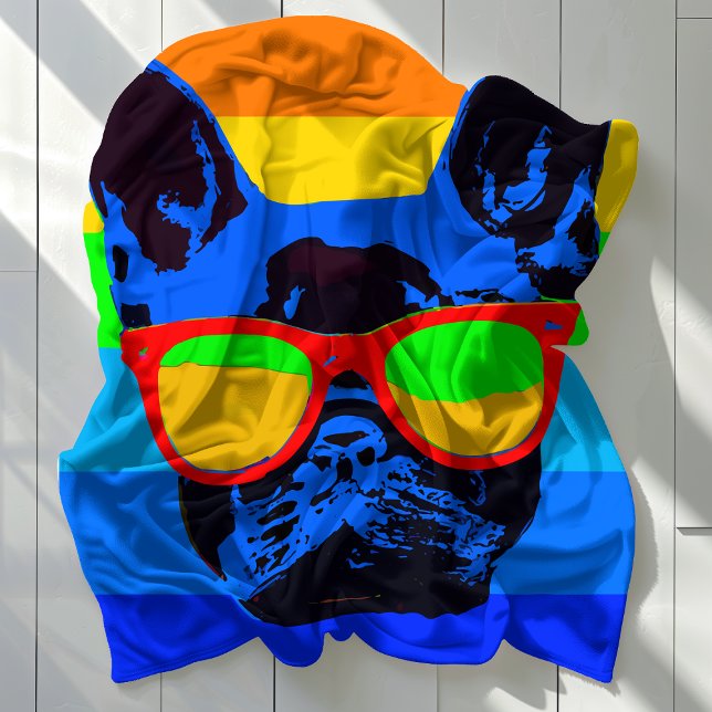 Vibrant French Bulldog Sunglasses Pop Art Fleece Blanket (Vibrant French Bulldog Sunglasses Pop Art Fleece Blanket)