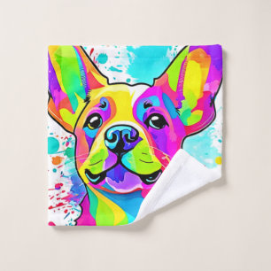 Vibrant Frenchie Bulldog Puppy Art Bath Towel Set