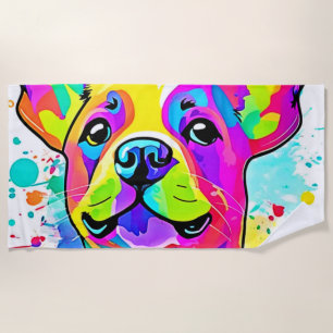 Vibrant Frenchie Bulldog Puppy Art Beach Towel