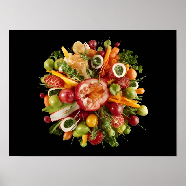 Vibrant Fresh Food Burst on Black Background Poster (Front)