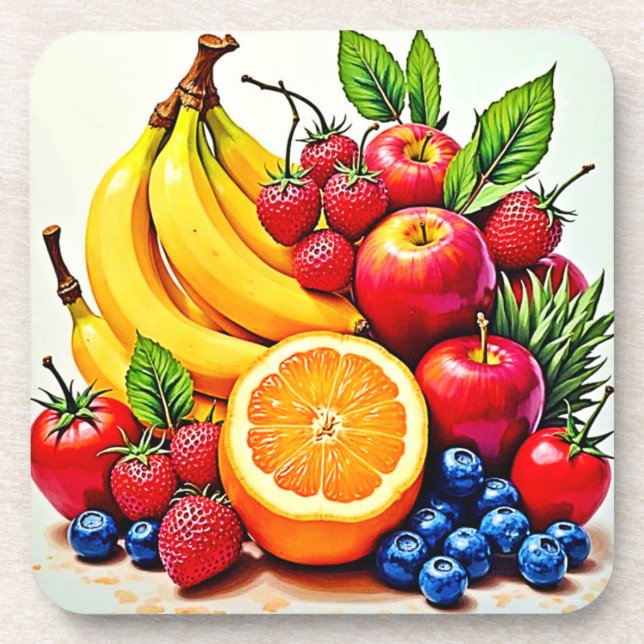 Vibrant Fresh Fruit Delight Design Coaster (Front)