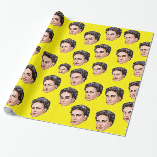 Vibrant Frida Kahlo Toon Illustration Face Pattern Wrapping Paper