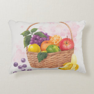 Vibrant Fruit Basket Watercolor Art Decorative Cushion