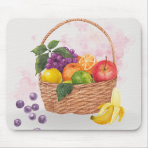 Vibrant Fruit Basket Watercolor Art Mouse Pad