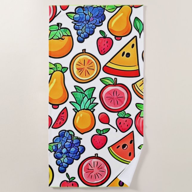 Vibrant Fruit Pattern Beach Towel (Front)