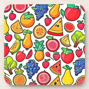 Vibrant Fruit Pattern Coaster