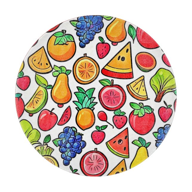 Vibrant Fruit Pattern Cutting Board (Front)