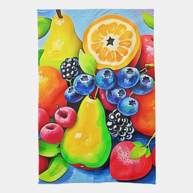 Vibrant Fruit Still Life Tea Towel (Vertical)