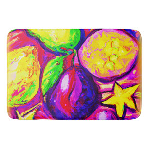 Vibrant Fruits and Stars. Buy Now Bath Mat