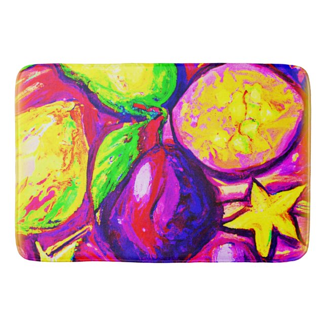 Vibrant Fruits and Stars. Buy Now Bath Mat (Front)