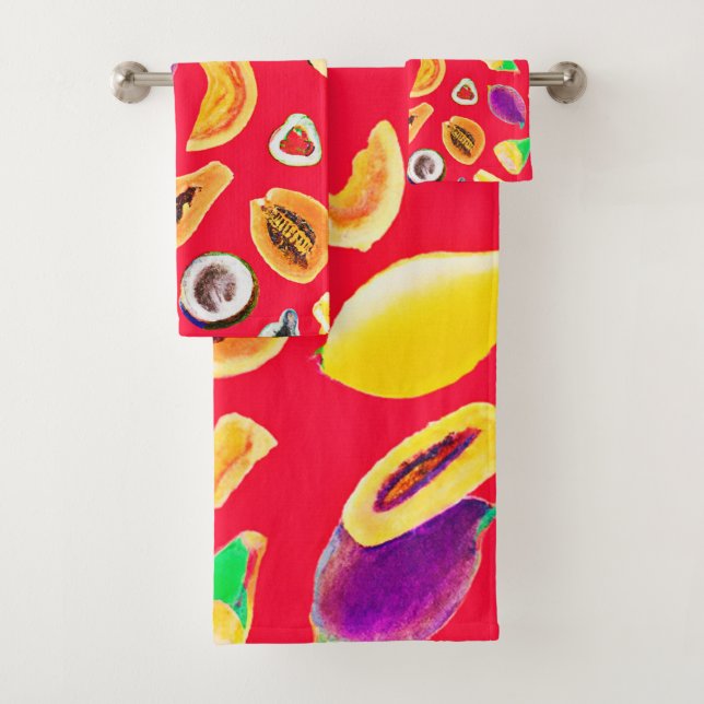 Vibrant Fruity Delight Pattern Bath Towel Set (Insitu)