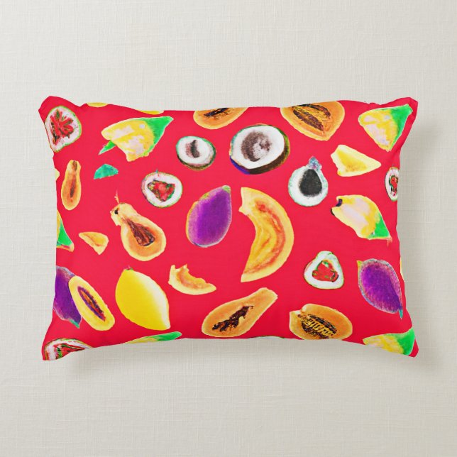 Vibrant Fruity Delight Pattern Decorative Cushion (Front)