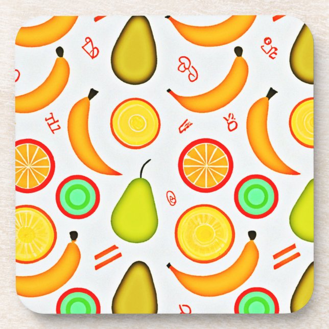 Vibrant Fruity Kaleidoscope Pattern Coaster (Front)