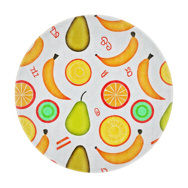 Vibrant Fruity Kaleidoscope Pattern Cutting Board (Front)
