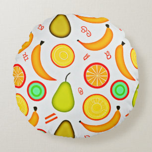 Vibrant Fruity Kaleidoscope Pattern Round Cushion