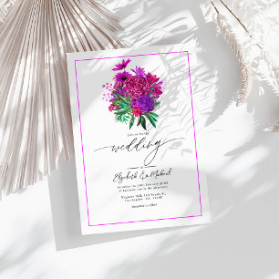 Vibrant Fuchsia Modern Wedding Photo QR Code Invitation