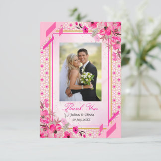 Vibrant Fuchsia Pink Floral Wedding Thank You Card