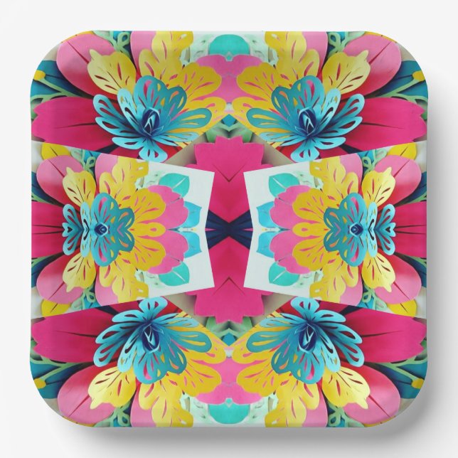 Vibrant Fusion, multicolor Artistic Party  Paper P Plate (Front)