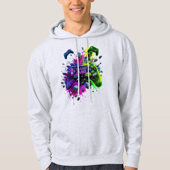 Vibrant 'GAME OVER' Controller T-Shirt Hoodie (Front)