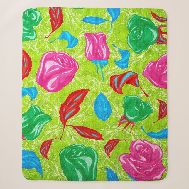 Vibrant Garden Bloom Sherpa Blanket (Front)