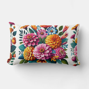 Vibrant Garden Blooms Floral Design Lumbar Cushion