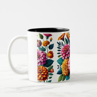 Vibrant Garden Blooms Floral Design Two-Tone Coffee Mug