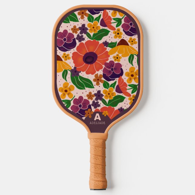 Vibrant Garden Floral Pattern Pickleball Paddle (Front)