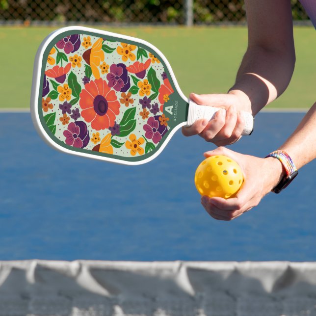 Vibrant Garden Floral Pattern Pickleball Paddle (Insitu)