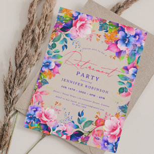 Vibrant Garden Floral Retirement Party Champagne  Invitation