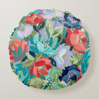 Vibrant Garden Symphony Round Cushion