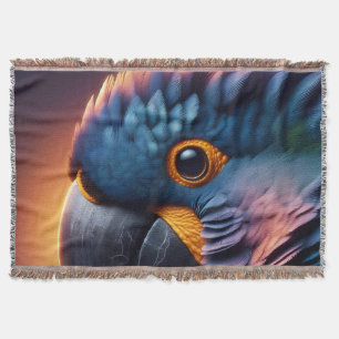 Vibrant Gaze: Macro Portrait of a Colourful Parrot Throw Blanket