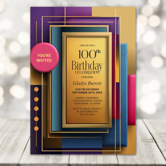 Vibrant Geometric 100th Birthday Party Invitation (Creator Uploaded)