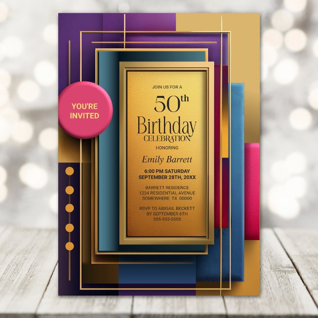 Vibrant Geometric 50th Birthday Party Invitation (Creator Uploaded)