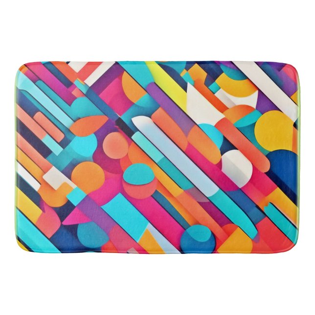Vibrant Geometric Abstract Art Bath Mat (Front)