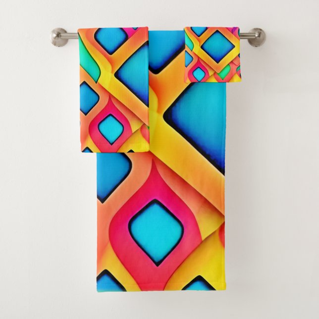 Vibrant Geometric Abstract Art Bath Towel Set (Insitu)
