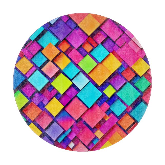 Vibrant Geometric Abstract Art Cutting Board (Front)