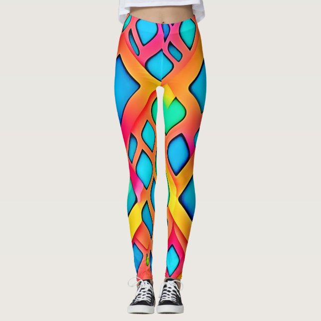 Vibrant Geometric Abstract Art Leggings (Front)
