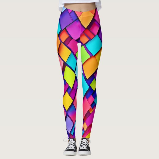 Vibrant Geometric Abstract Art Leggings (Front)
