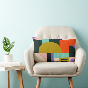 Vibrant Geometric Abstract Art with Bold Colours Lumbar Cushion